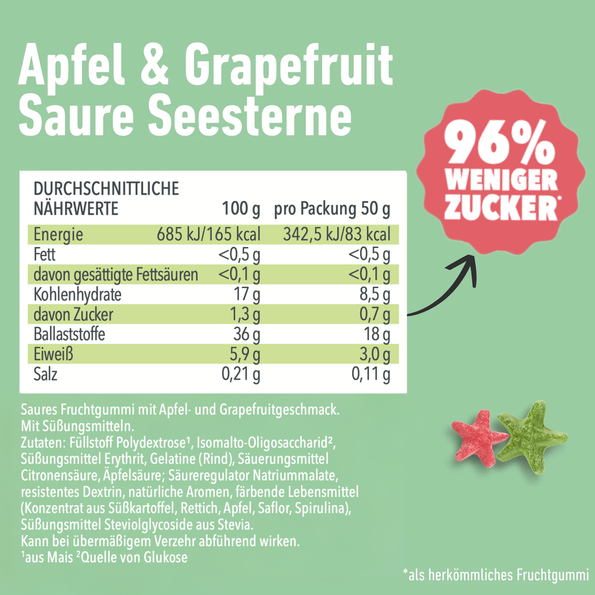 Apfel & Grapefruit Saure Seesterne (12 Beutel)